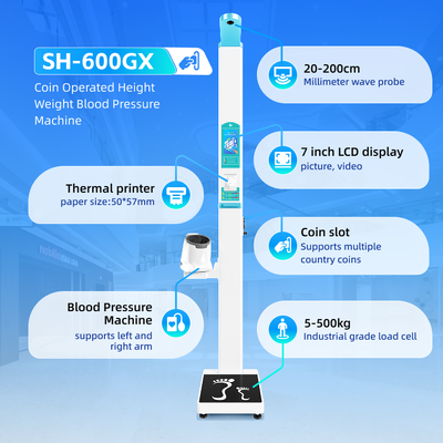 Coin Operated Digital Height Weight Bmi Blood Pressure Machine Ultrasonic Height and Weight Machine